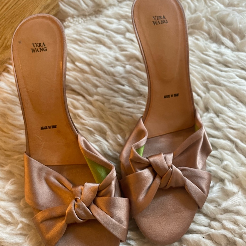 Vera Wang Tan Mules with Bow Detail